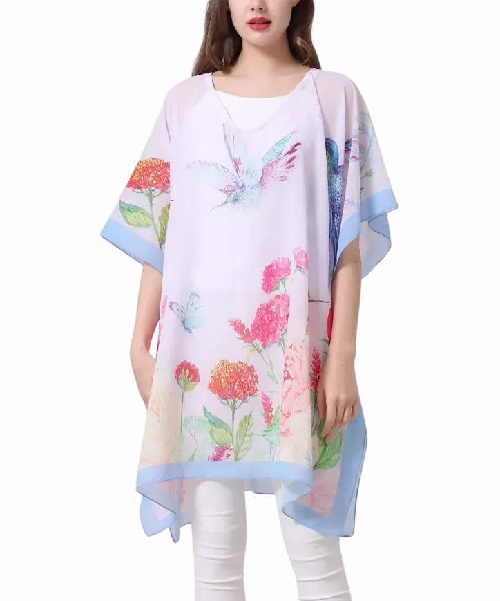 Bird V-Neck Floral Tunic JC Sunny Fashion