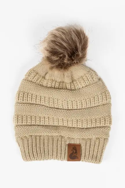 Biscotti Ribbed Knit Hat with Pom Aria the Fox