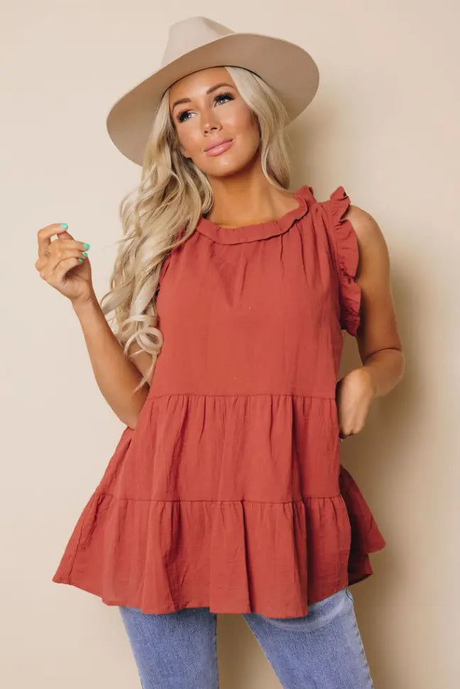 Bitsy Knotted Tiered Flowy Tank Stay Warm in Style