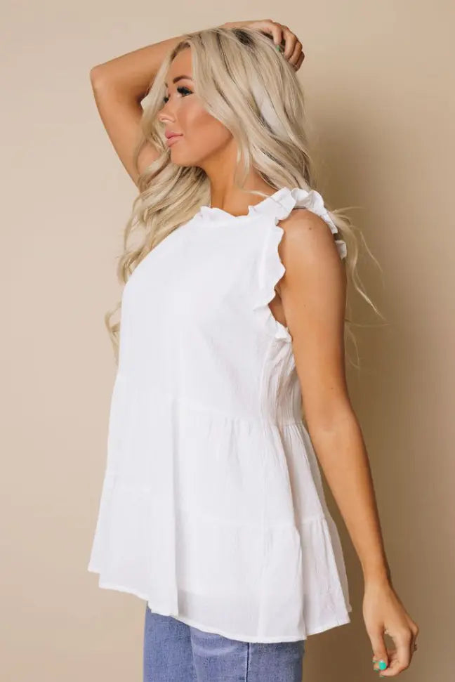 Bitsy Knotted Tiered Flowy Tank Stay Warm in Style