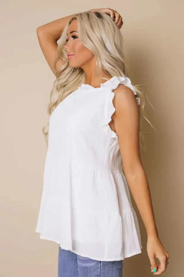Bitsy Knotted Tiered Flowy Tank Stay Warm in Style