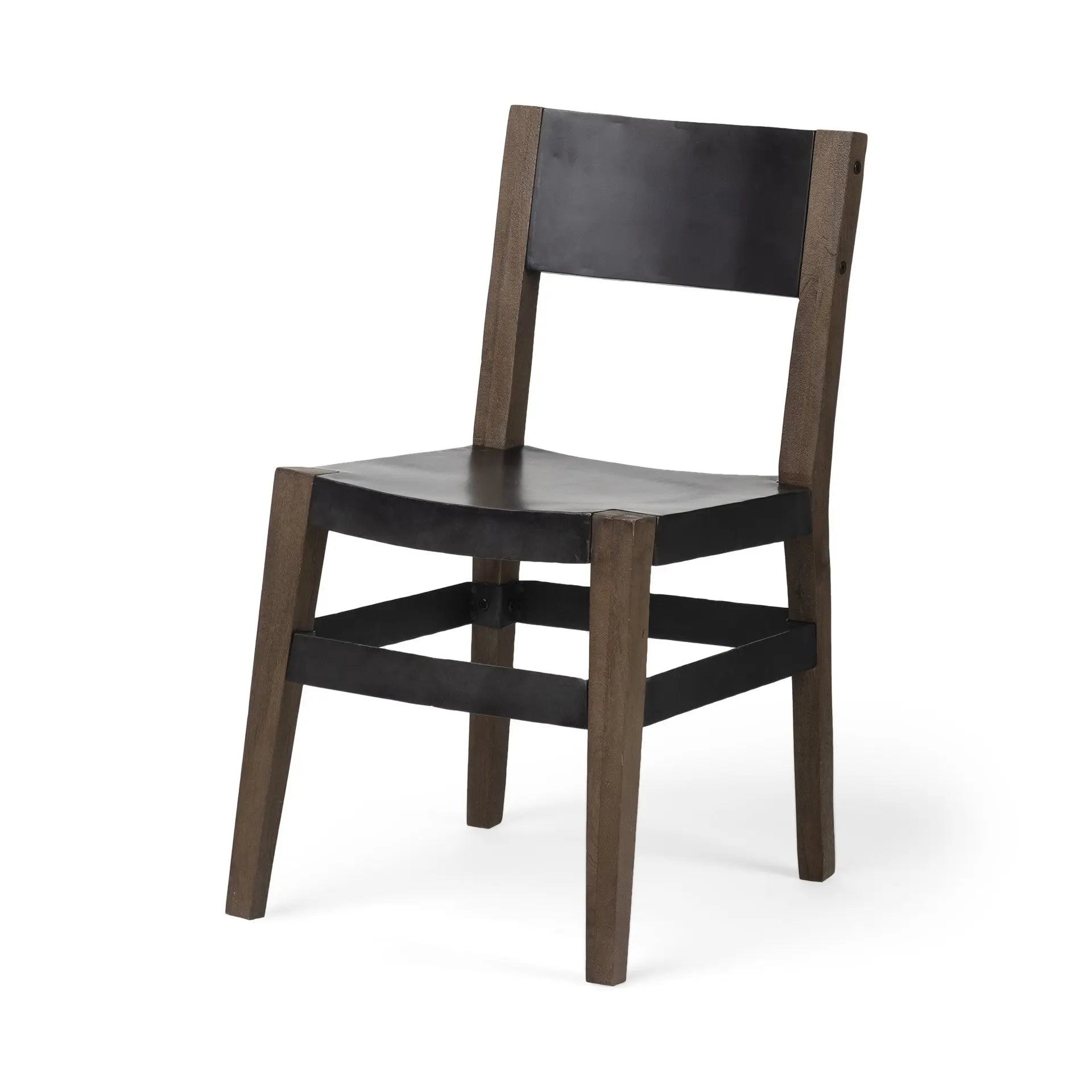 Black And Brown Metal and Wood Open Back Dining Side Chair - GreatEagleInc