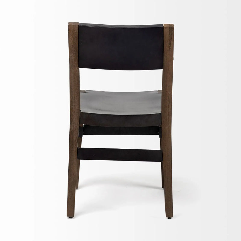 Black And Brown Metal and Wood Open Back Dining Side Chair - GreatEagleInc