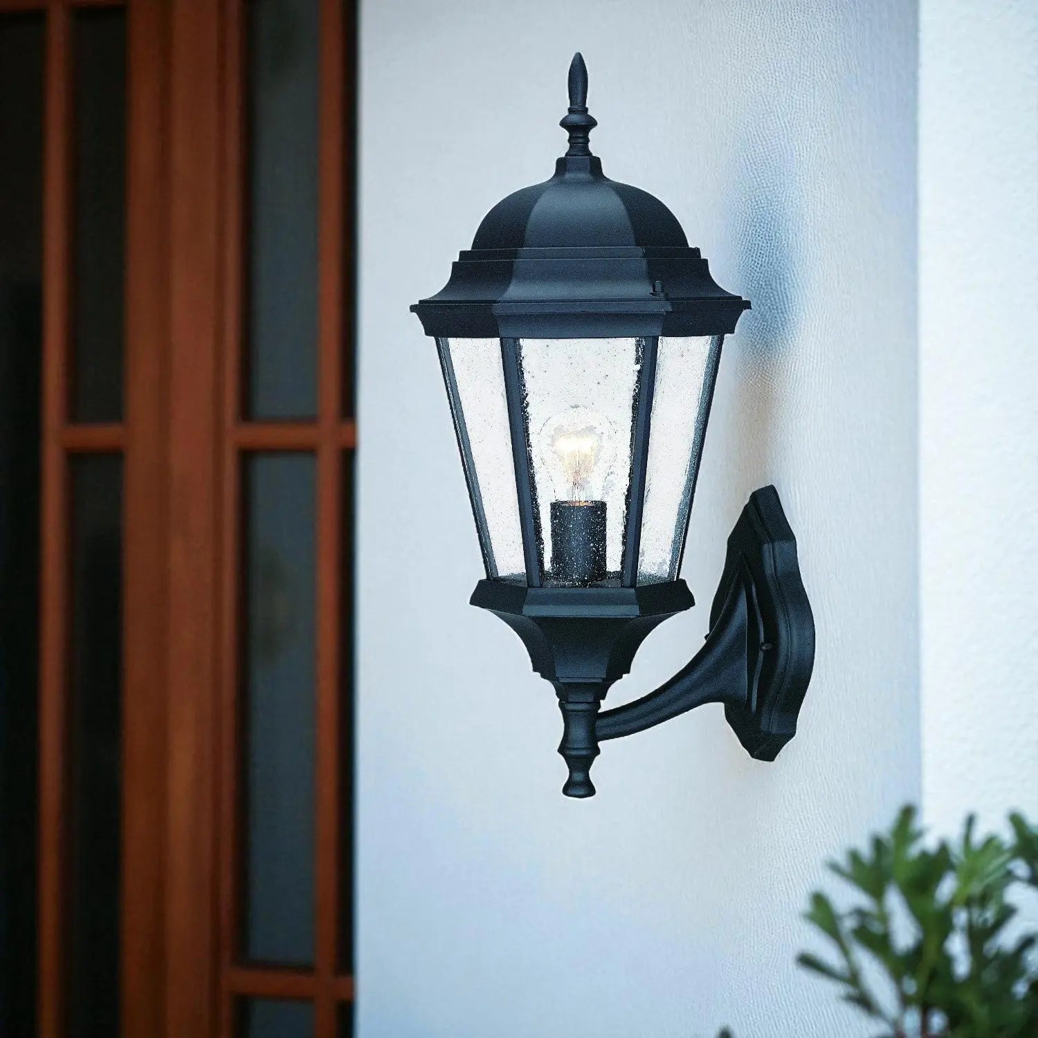 Black And Clear Seeded Dimmable Outdoor Hanging Light With Black And Clear Shades Homeroots Outdoor