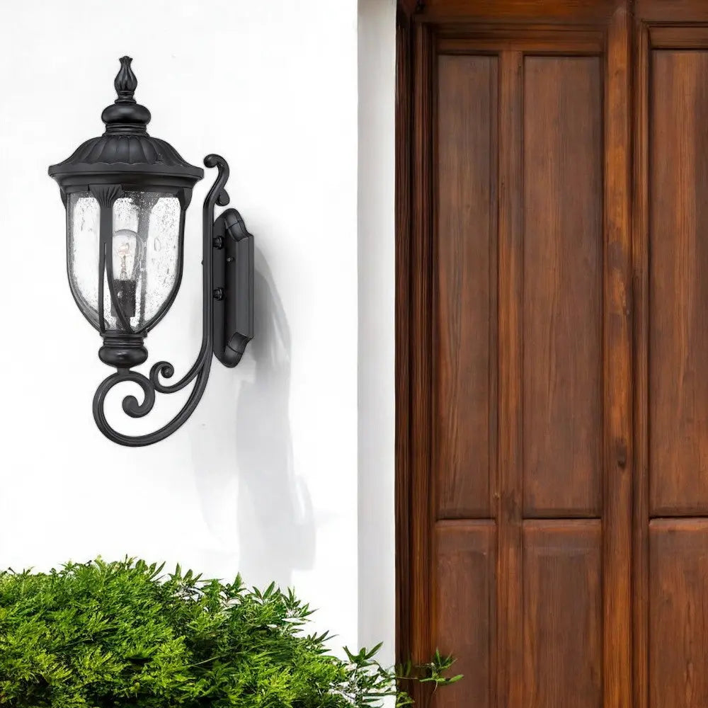 Black And Clear Seeded Dimmable Outdoor Hanging Light With Black And Clear Shades Homeroots Outdoor