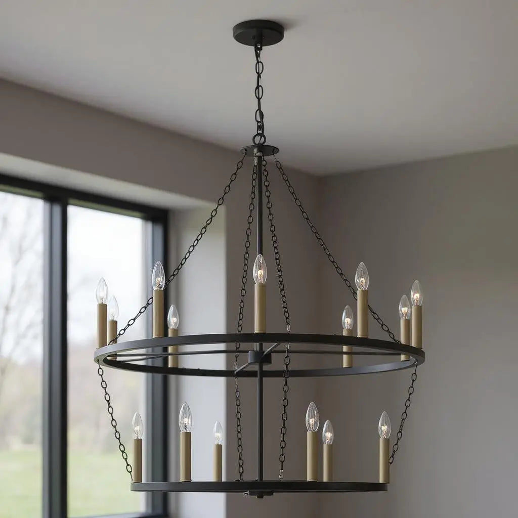 Black And Gold Candle Style Multi Light Metal Dimmable Chandelier Homeroots Lighting