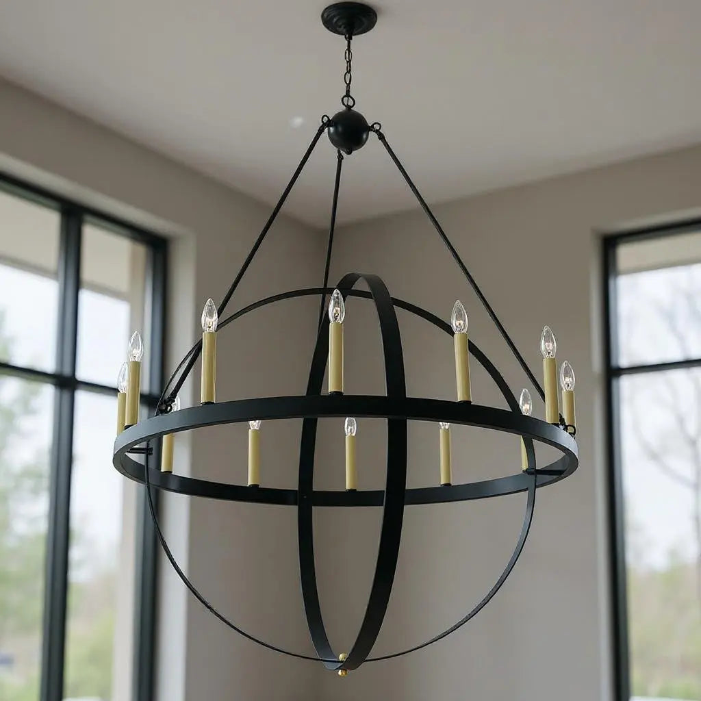 Black And Gold Candle Style Twelve Light Metal Dimmable Chandelier Homeroots Lighting