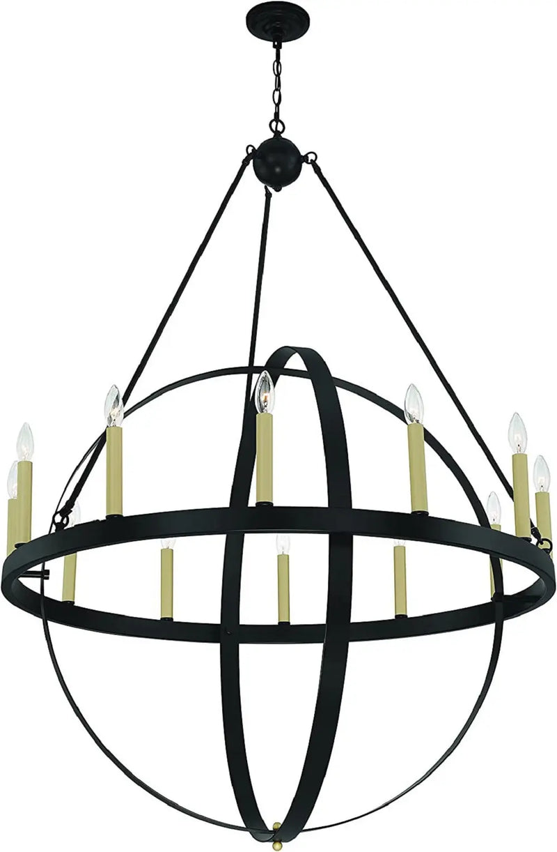 Black And Gold Candle Style Twelve Light Metal Dimmable Chandelier Homeroots Lighting