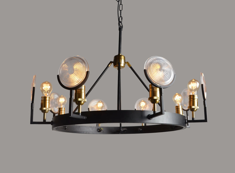 Black And Gold Unique Statement Eight Light Metal Chandelier With Clear Shades Homeroots Lighting