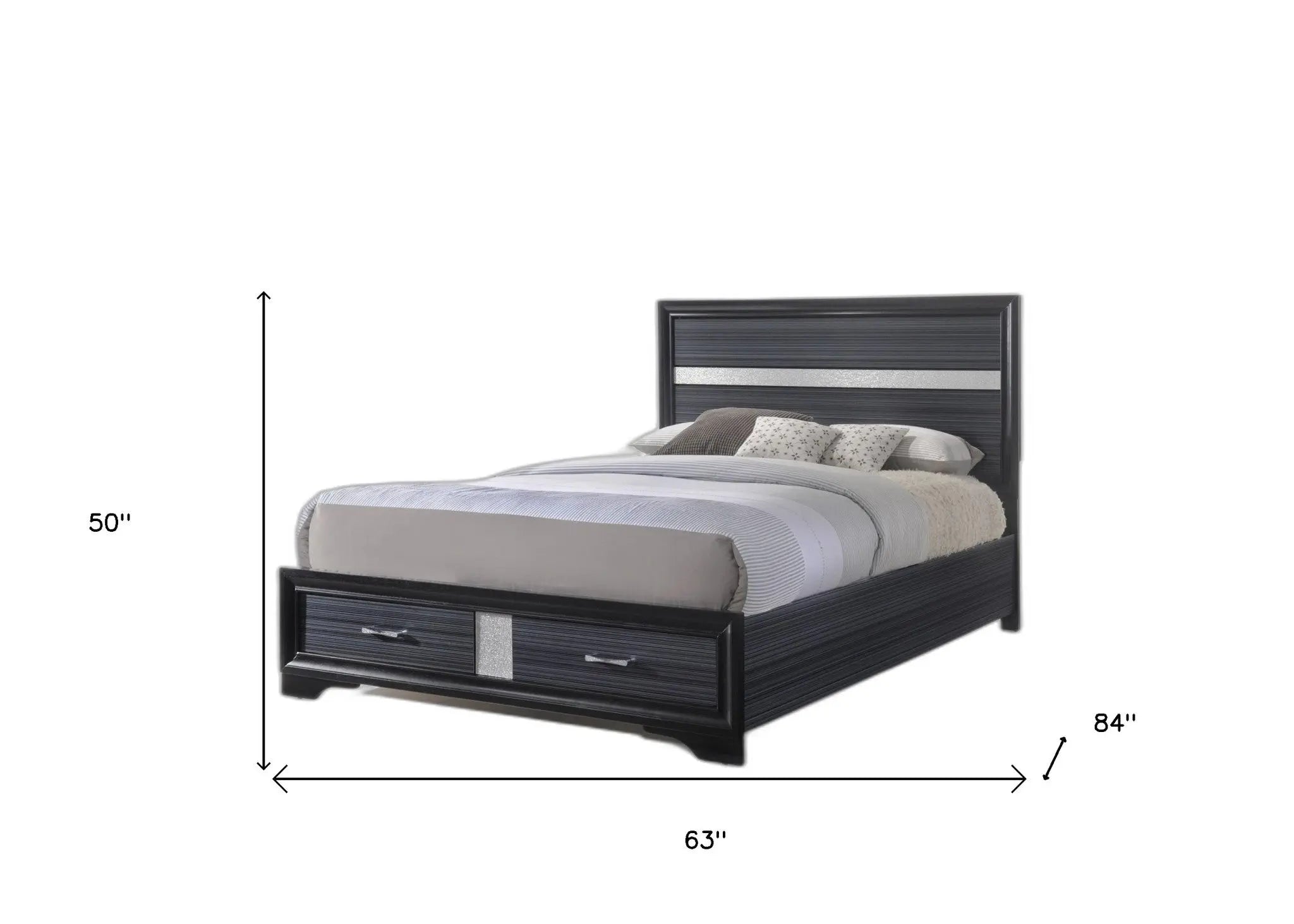 Black And Gray Wood Queen With Two Drawers Bed Frame Homeroots Bed & Bath