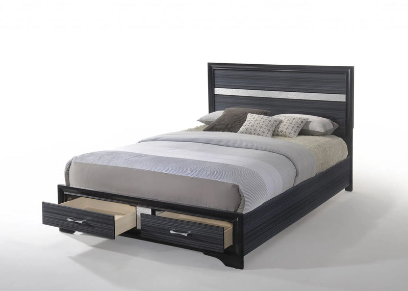 Black And Gray Wood Queen With Two Drawers Bed Frame Homeroots Bed & Bath
