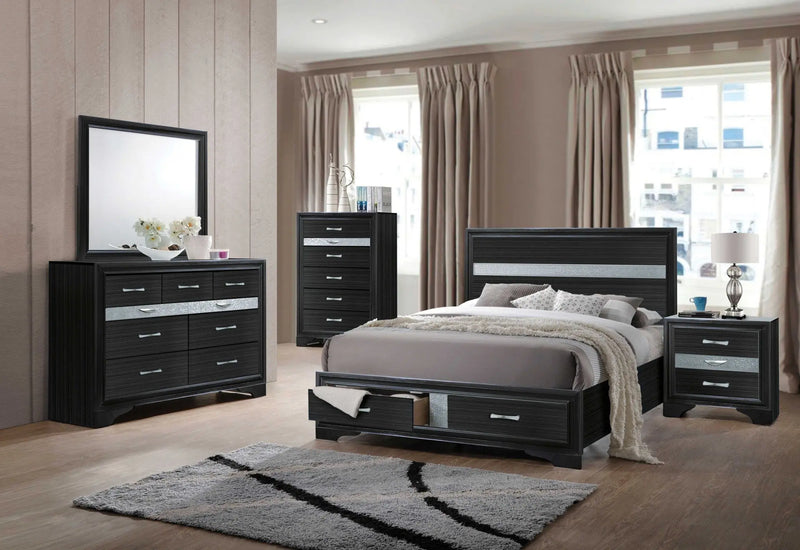 Black And Gray Wood Queen With Two Drawers Bed Frame Homeroots Bed & Bath
