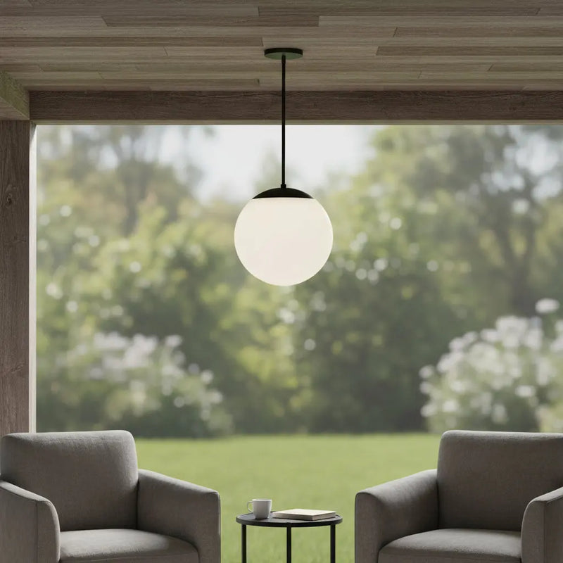 Black And White Frosted LED Dimmable Outdoor Hanging Light With Black Shades Homeroots Outdoor