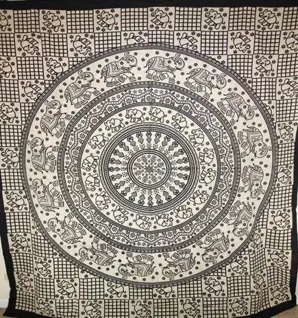 Black Baby Elephant Chakra Mandala Artwork Tapestry Wild Lotus