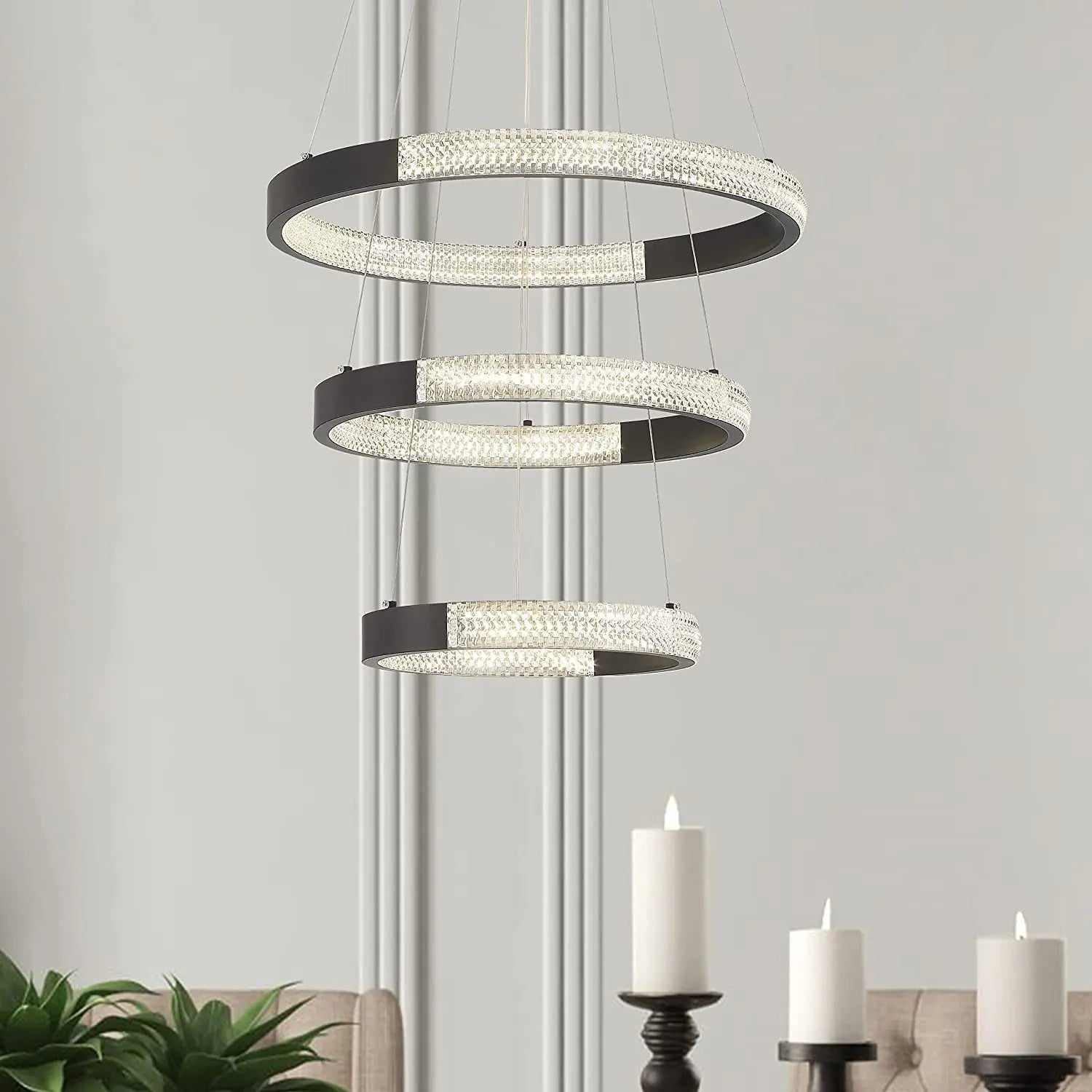 Black Candle Style Three Light Metal LED Dimmable Chandelier Homeroots Lighting