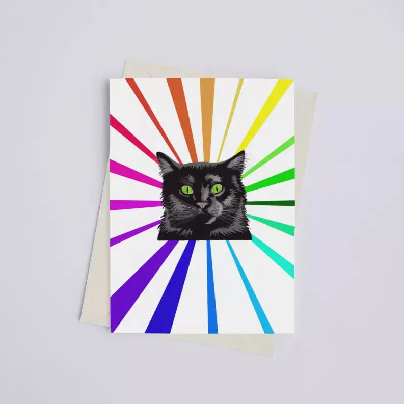 Black Cat Rainbow - Greeting Card/Wall Art Print Black Cat Bazaar