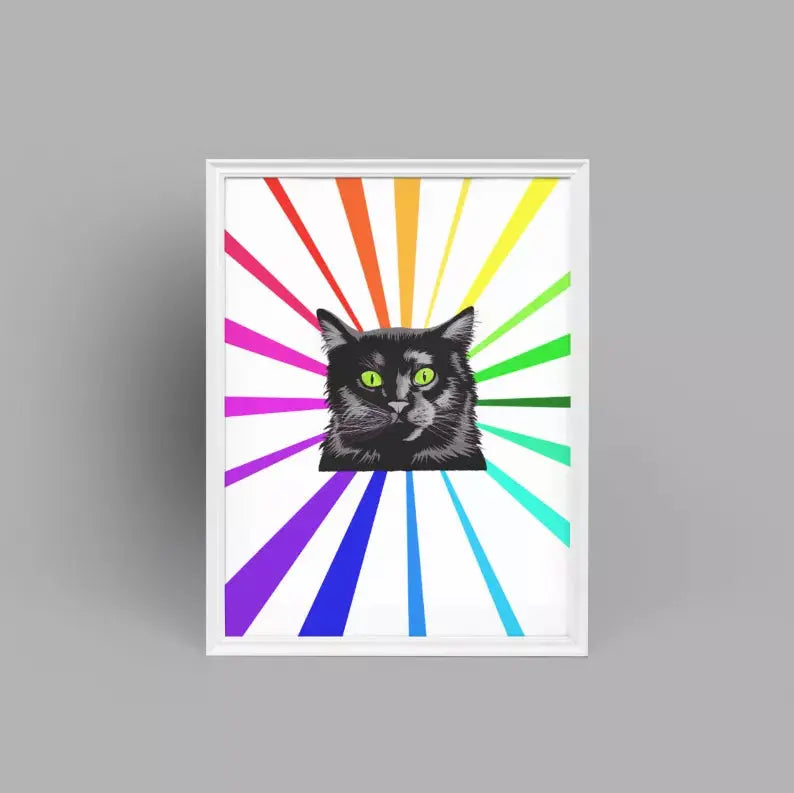 Black Cat Rainbow - Greeting Card/Wall Art Print Black Cat Bazaar
