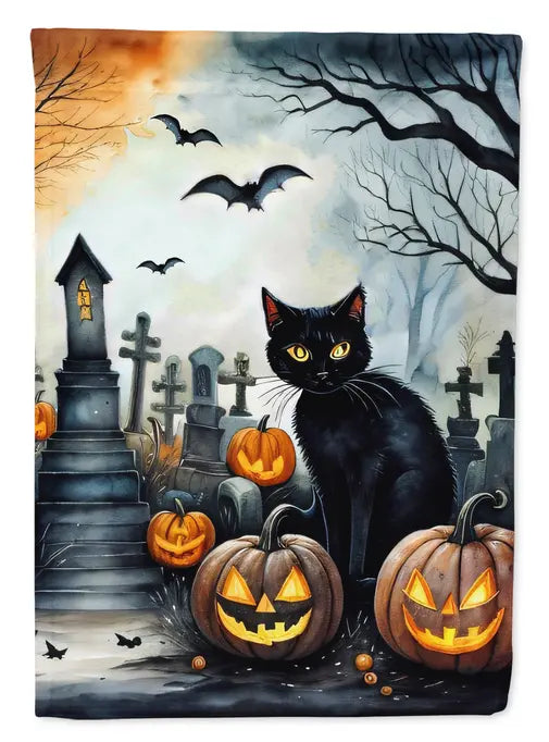 Black Cat Spooky Halloween House Flag Caroline's Treasures