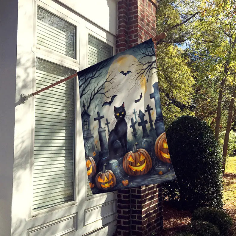Black Cat Spooky Halloween House Flag Caroline's Treasures
