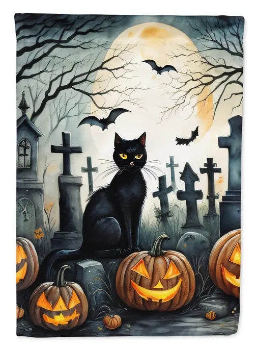 Black Cat Spooky Halloween House Flag Caroline's Treasures