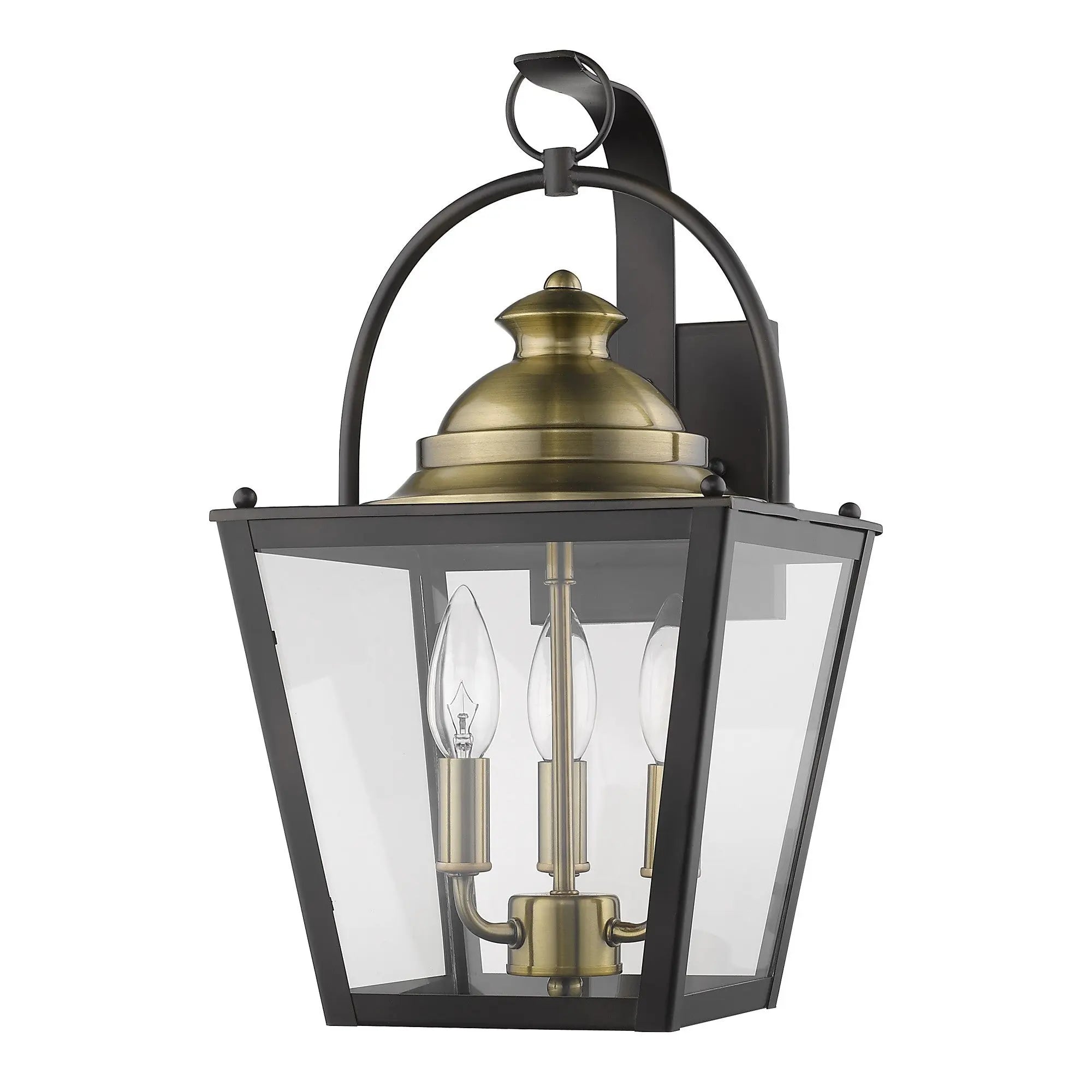 Black Clear And Brass Three Light Transparent Dimmable Outdoor Hanging Lights With Black Clear And Brass Shades Homeroots Outdoor