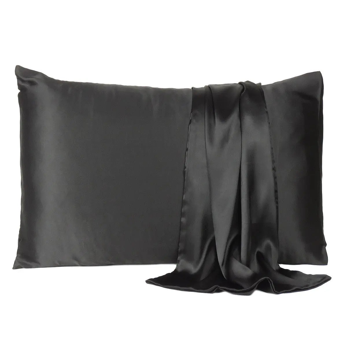 Black Dreamy Set Of 2 Silky Satin Queen Pillowcases Homeroots Bed & Bath