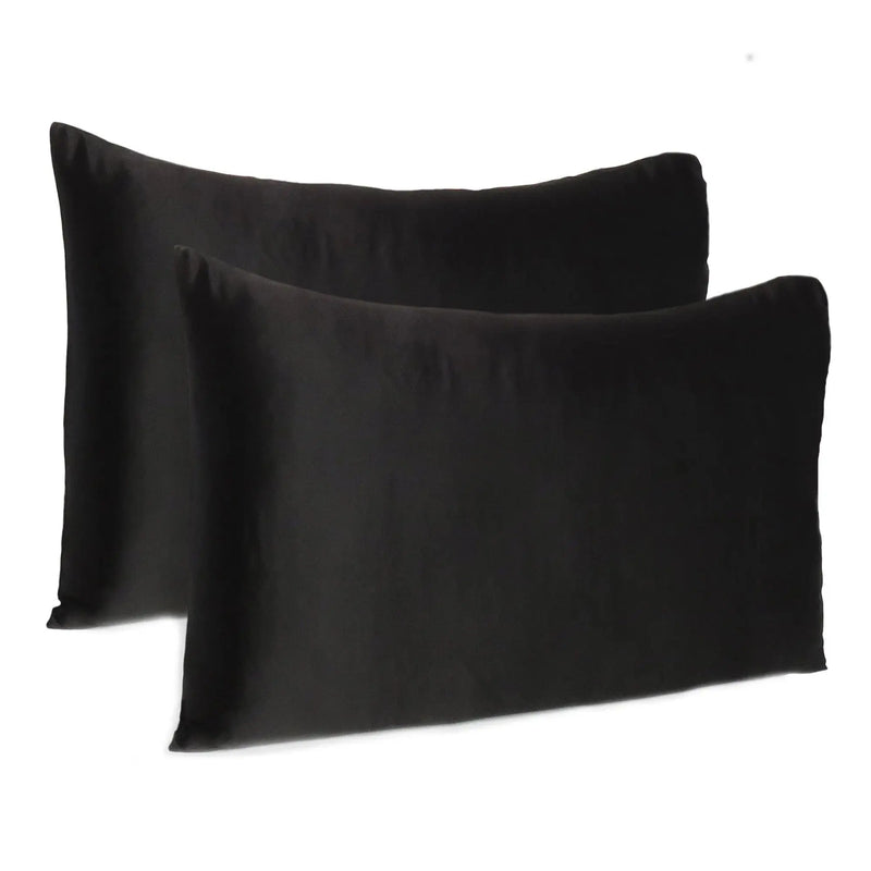 Black Dreamy Set Of 2 Silky Satin Queen Pillowcases Homeroots Bed & Bath