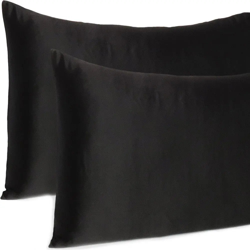 Black Dreamy Set Of 2 Silky Satin Queen Pillowcases Homeroots Bed & Bath