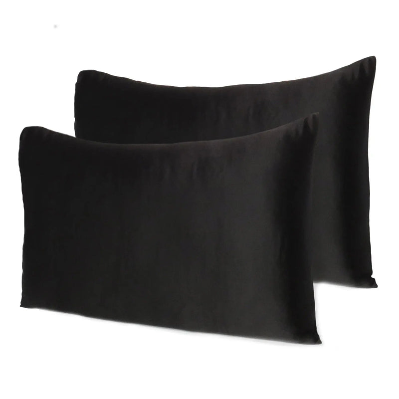 Black Dreamy Set Of 2 Silky Satin Standard Pillowcases Homeroots Bed & Bath