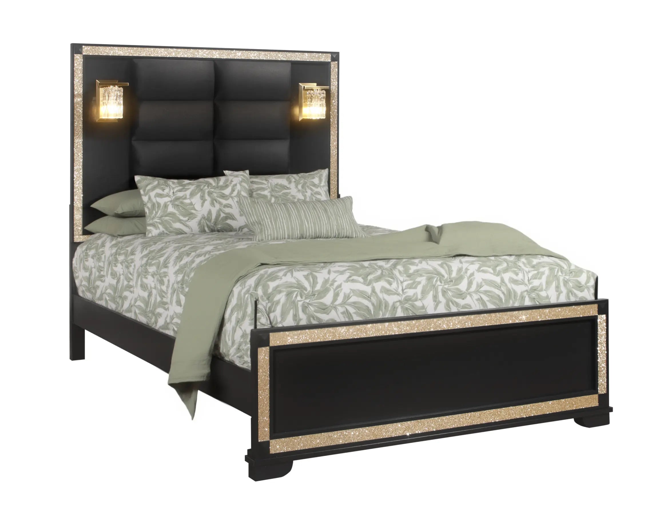 Black Faux Crystal Bling Wood And Upholstery Lighted Queen Bed Frame Homeroots Bed & Bath