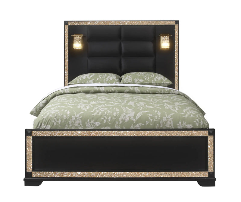Black Faux Crystal Bling Wood And Upholstery Lighted Queen Bed Frame Homeroots Bed & Bath