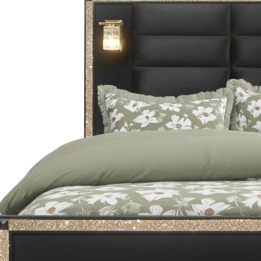 Black Faux Crystal Bling Wood And Upholstery Lighted Queen Bed Frame Homeroots Bed & Bath