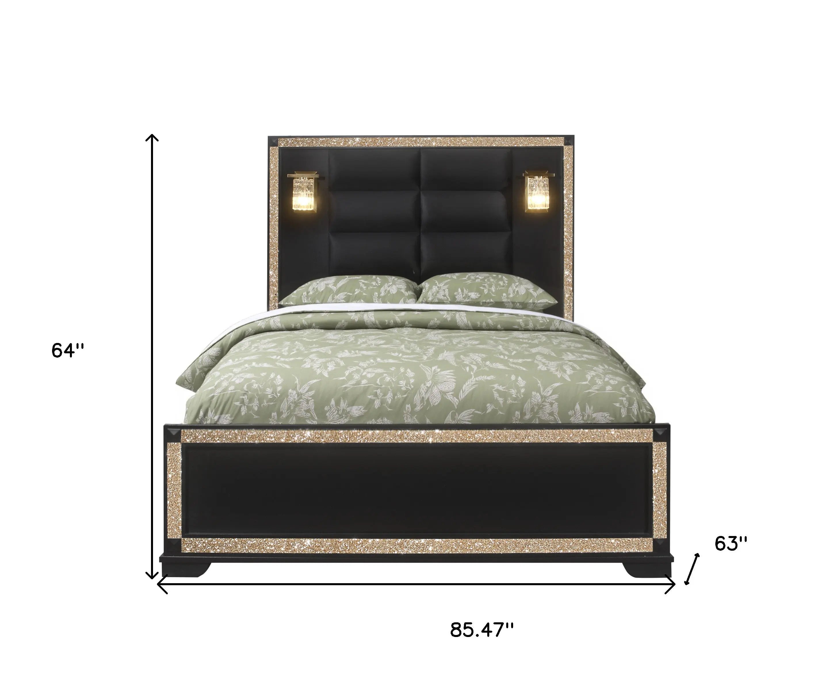 Black Faux Crystal Bling Wood And Upholstery Lighted Queen Bed Frame Homeroots Bed & Bath