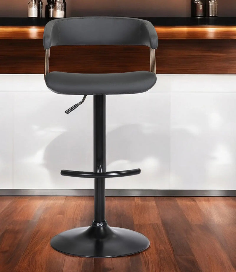 Black Faux Leather And Metal Swivel Adjustable Height Bar Chair Homeroots Living Room