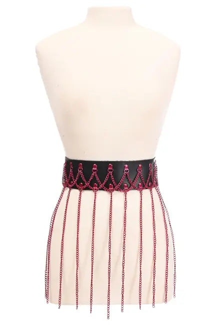 Black Faux Leather & Pink Metallic Chain Fringe Skirt Daisy Corsets