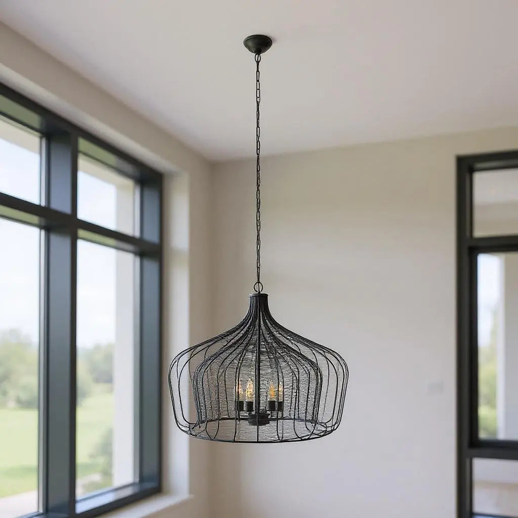 Black Four Light Metal Dimmable Chandelier With Black Shades Homeroots Lighting