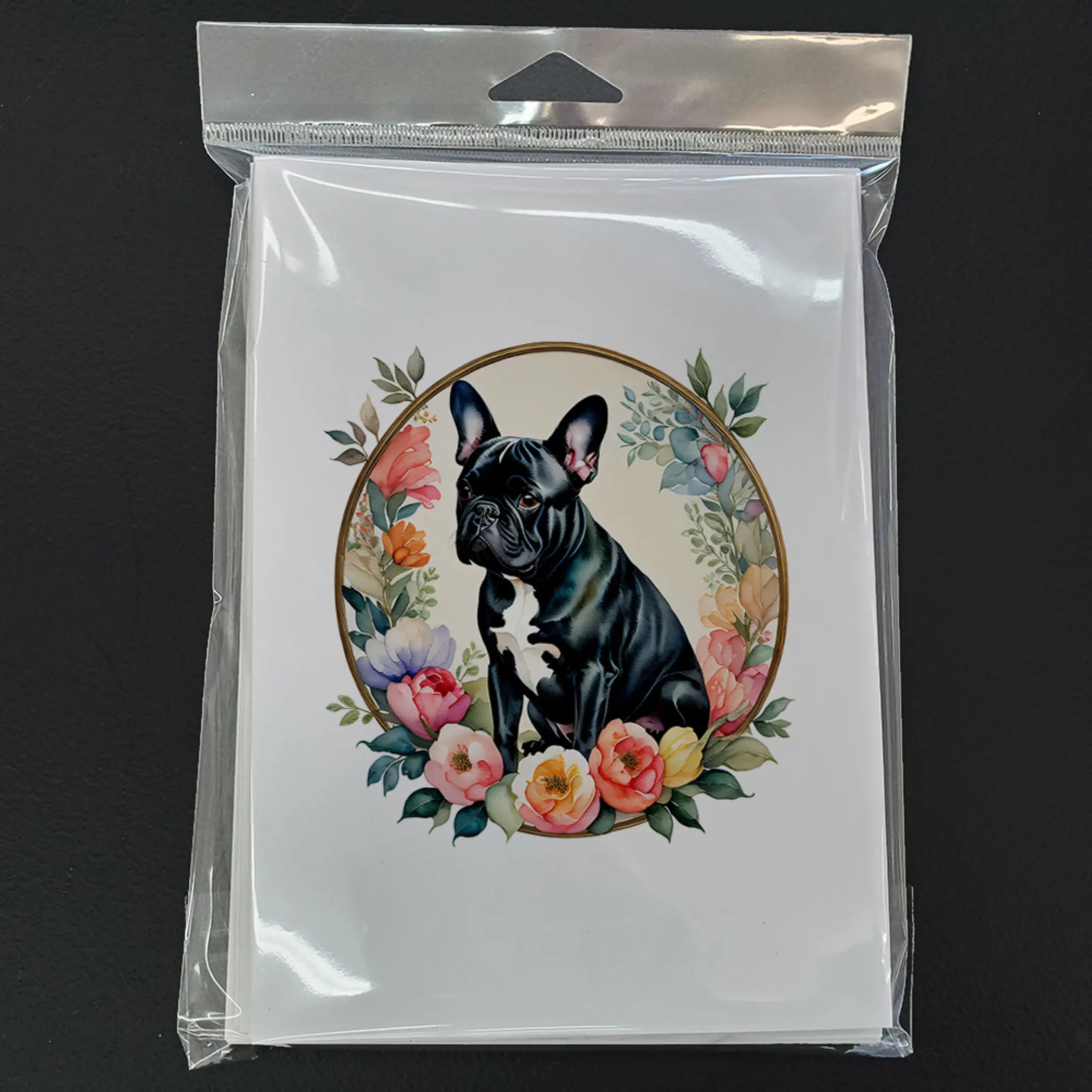 Black French Bulldog and Flowers Greeting Cards Pack of 8 Caroline's Treasures