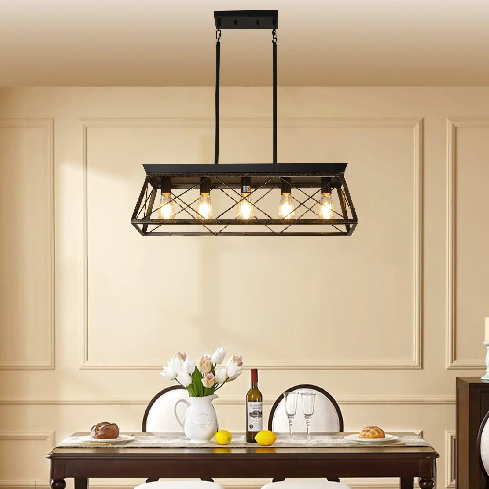 Black Geometric Kitchen Island Five Light Metal Ceiling Light Homeroots Lighting
