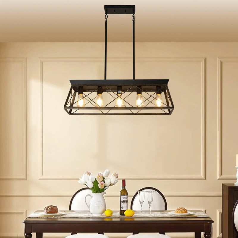 Black Geometric Kitchen Island Five Light Metal Ceiling Light Homeroots Lighting