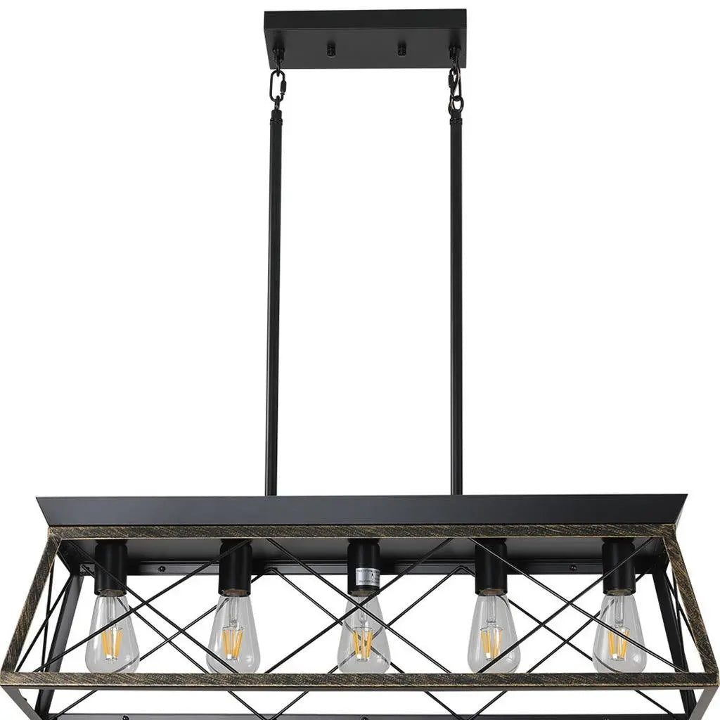 Black Geometric Kitchen Island Five Light Metal Ceiling Light Homeroots Lighting