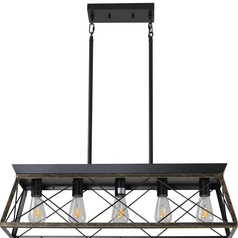 Black Geometric Kitchen Island Five Light Metal Ceiling Light Homeroots Lighting