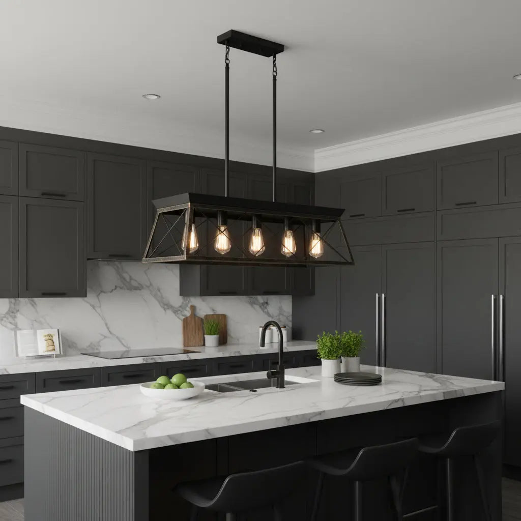 Black Geometric Kitchen Island Five Light Metal Ceiling Light Homeroots Lighting