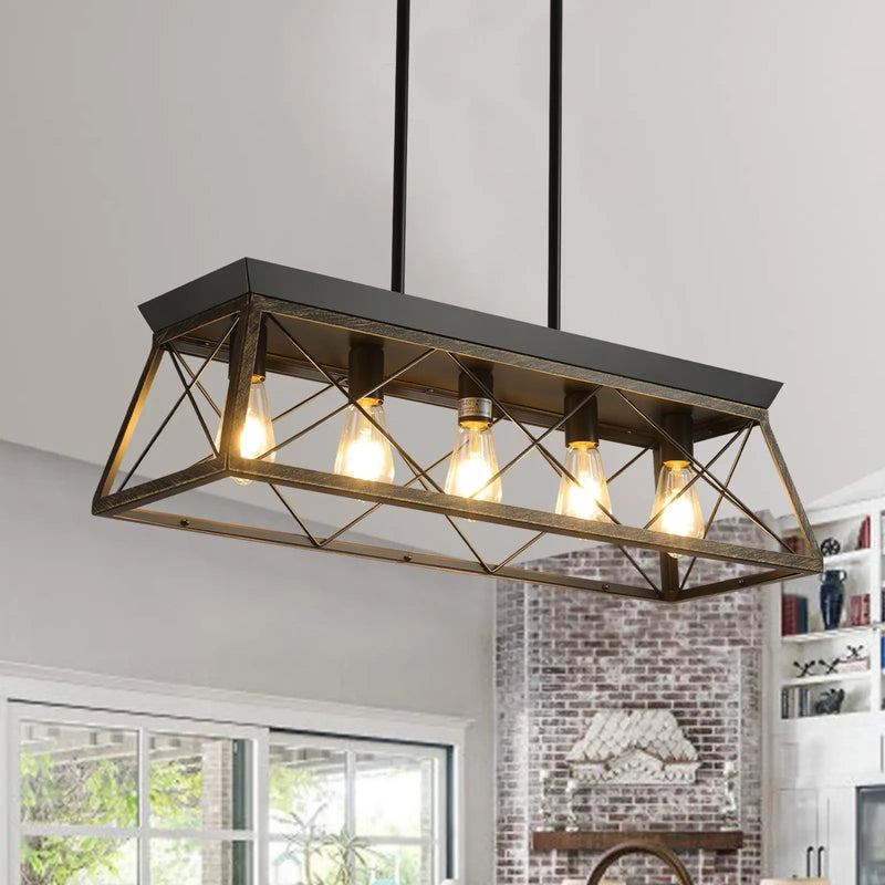Black Geometric Kitchen Island Five Light Metal Ceiling Light Homeroots Lighting