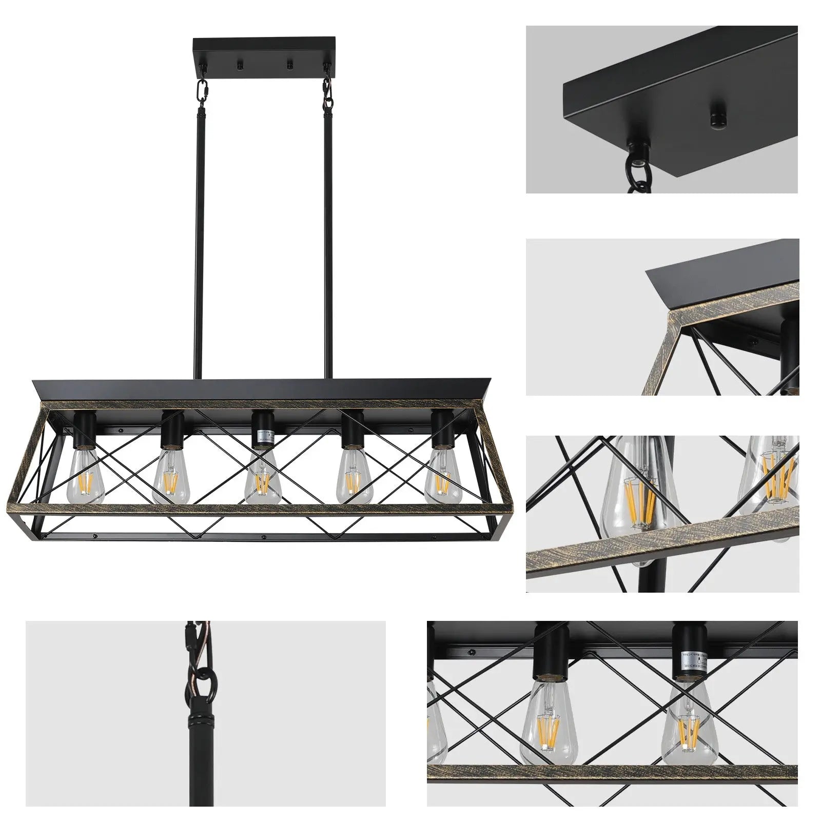 Black Geometric Kitchen Island Five Light Metal Ceiling Light Homeroots Lighting