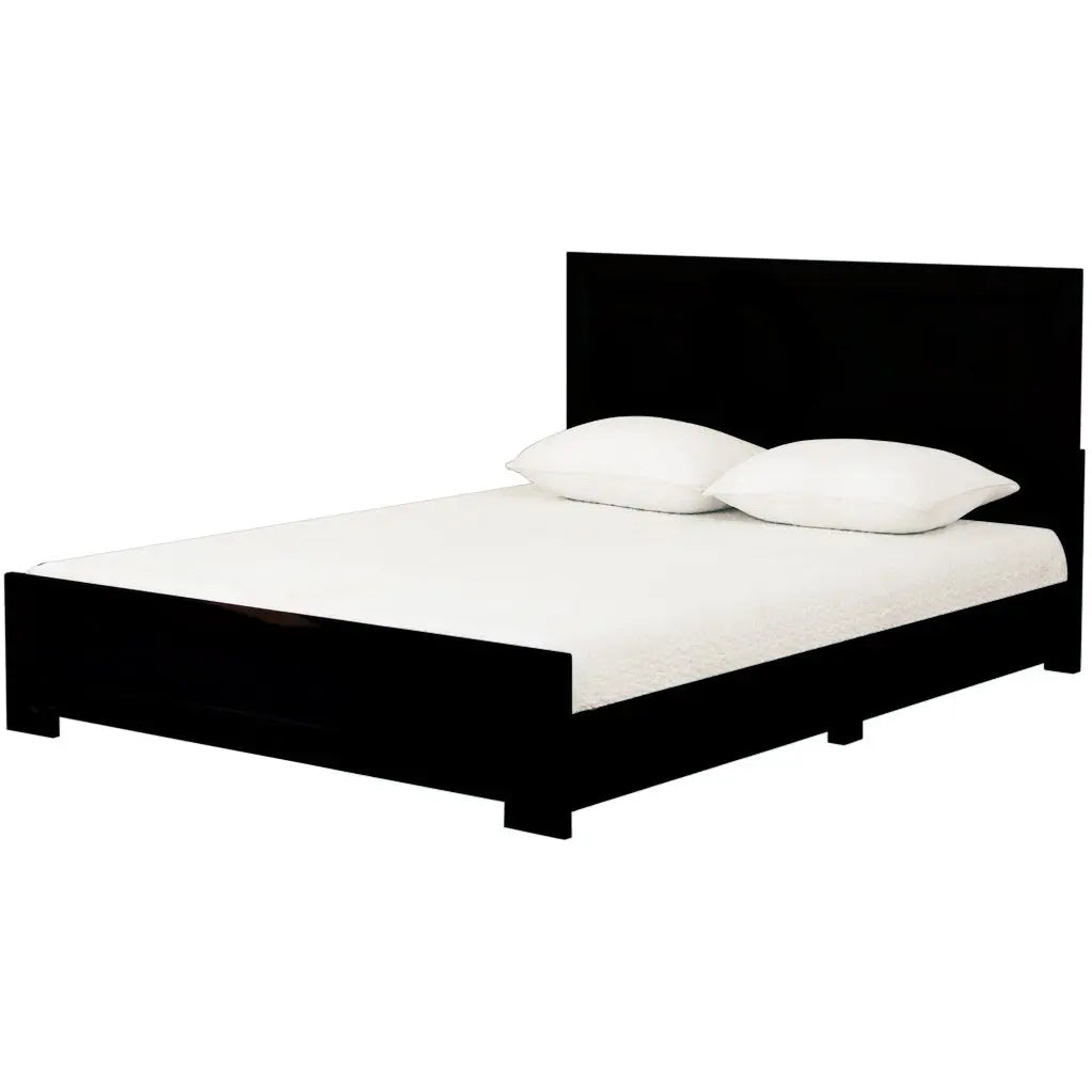 Black Inlaid Panels Solid Wood Queen Bed Frame Homeroots Bed & Bath