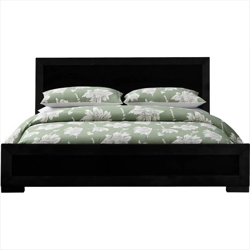 Black Inlaid Panels Solid Wood Queen Bed Frame Homeroots Bed & Bath