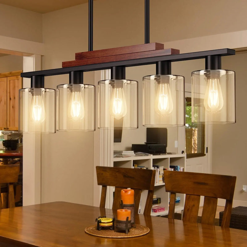 Black Kitchen Island Five Light Plastic and Wrought Iron Transparent Glass Flush Chandelier With Stone Shades Homeroots Lighting
