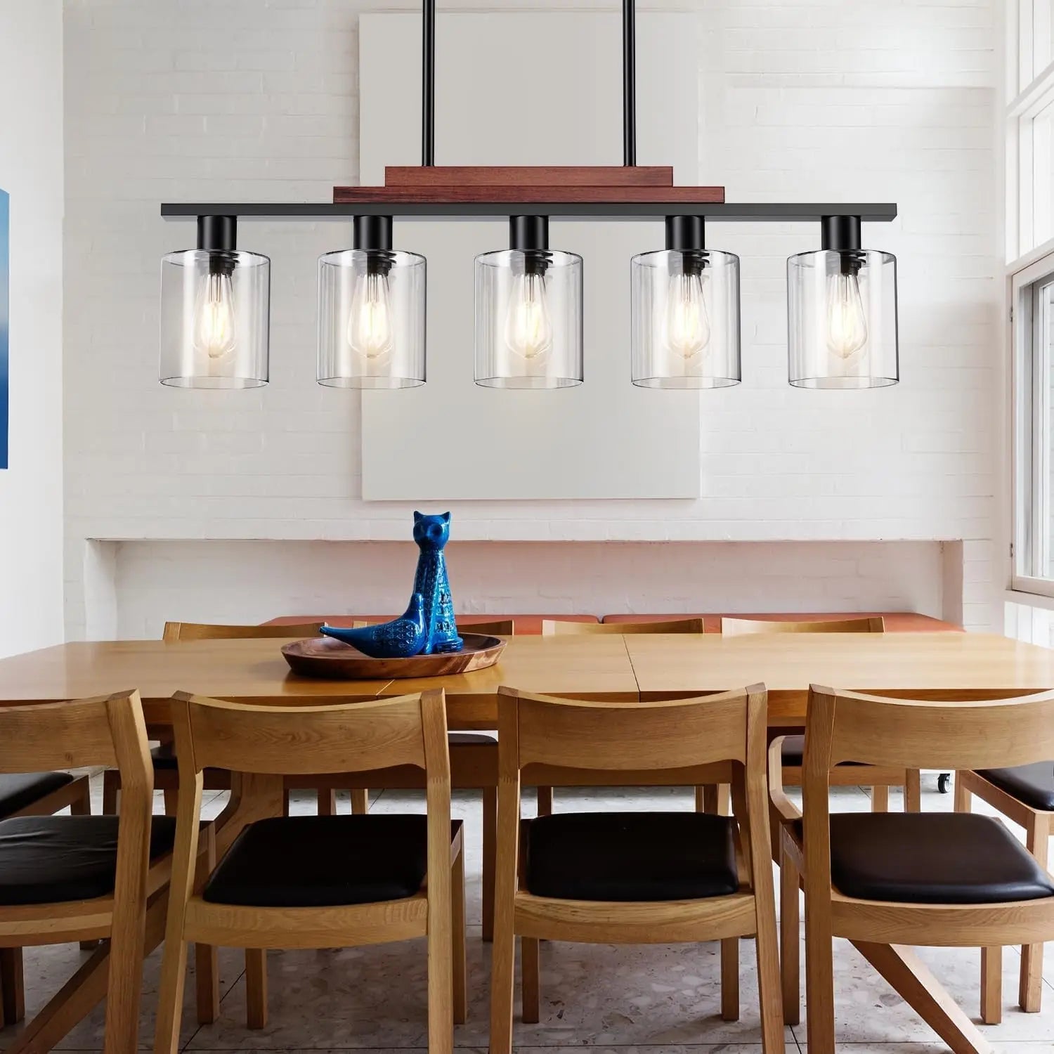 Black Kitchen Island Five Light Plastic and Wrought Iron Transparent Glass Flush Chandelier With Stone Shades Homeroots Lighting