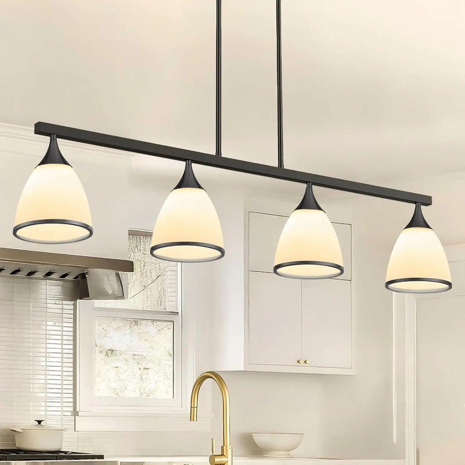 Black Kitchen Island Four Light Glass and Wrought Iron Frosted Glass Flush Chandelier With Black Shades Homeroots Lighting