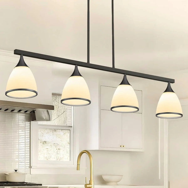 Black Kitchen Island Four Light Glass and Wrought Iron Frosted Glass Flush Chandelier With Black Shades Homeroots Lighting